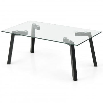Modern Tempered Glass Coffee Table with Metal Frame for Living Room